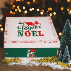 Boîte Joyeux Noël sous le sapin décoré