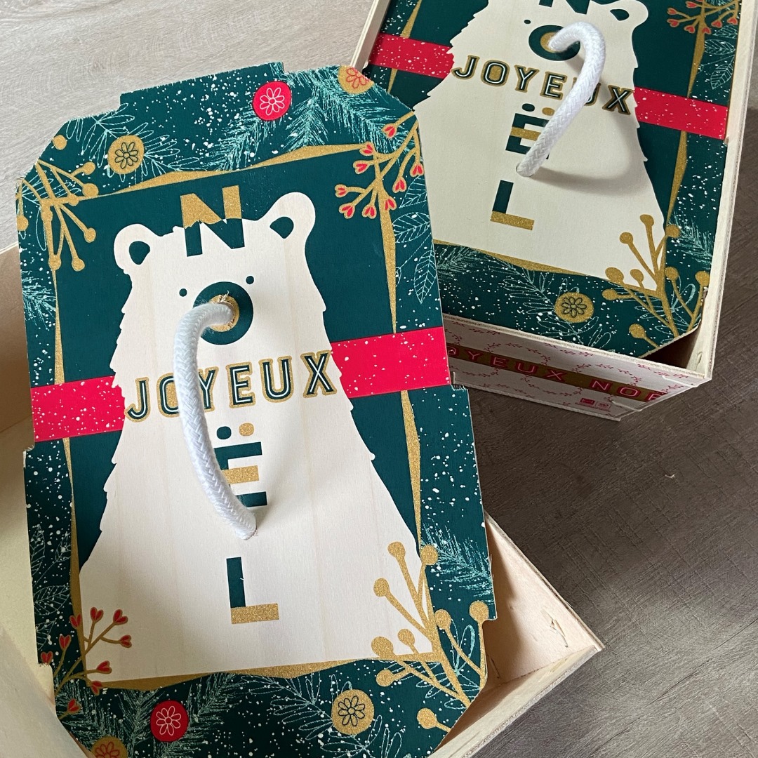 Bourriche de Noël Illustré d'un ours et écrit Joeux Noël